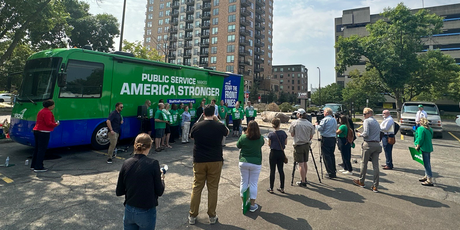 Staff the Front Lines bus tour stop in Minneapolis includes first hiring hall 