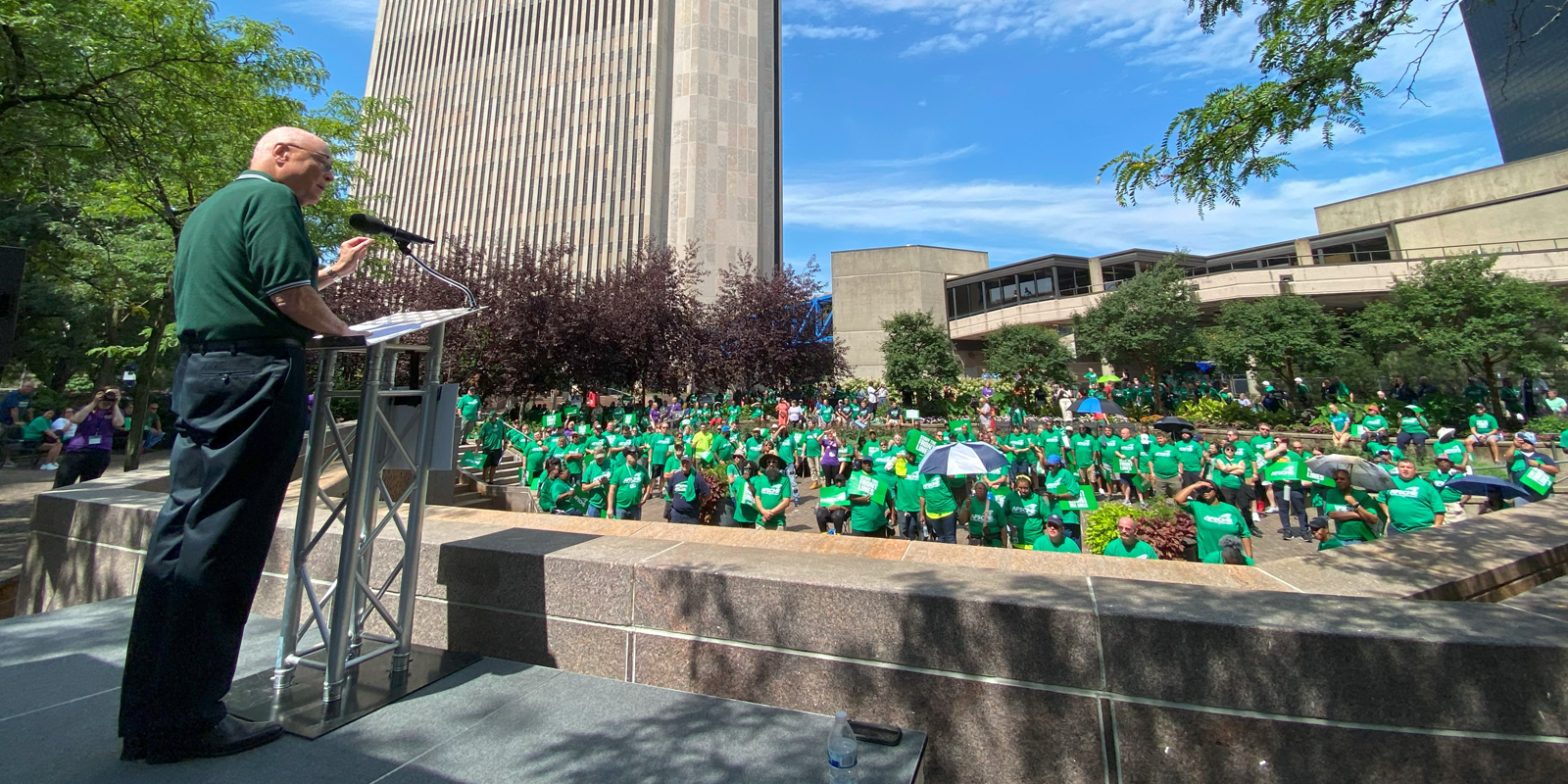 AFSCME members rally in Columbus as Staff the Front Lines bus visits Ohio