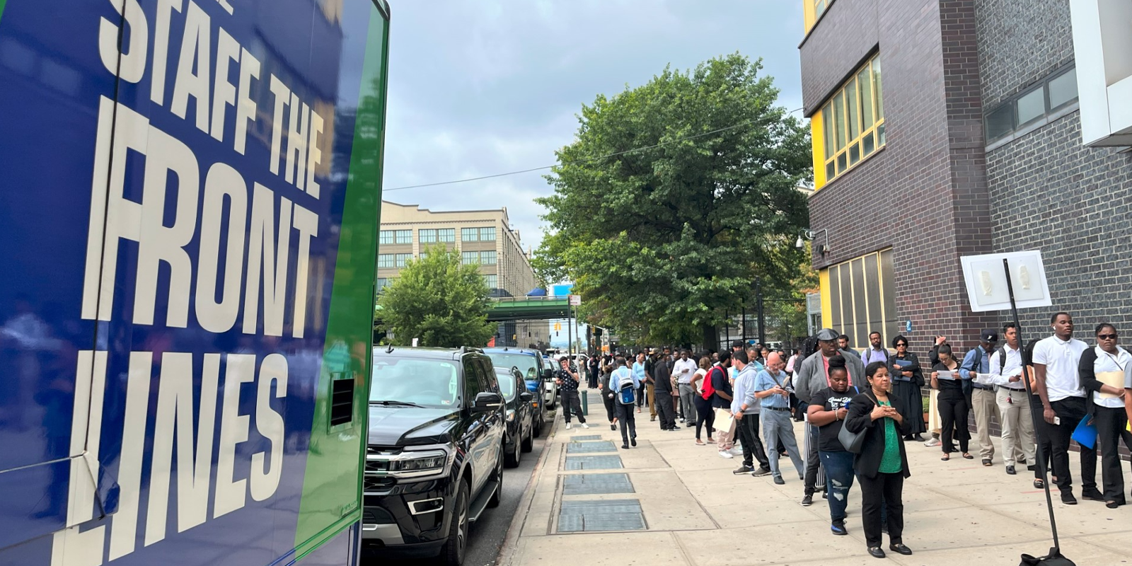 Over 1,000 people attend NYC hiring hall held along with Staff the Front Lines bus tour